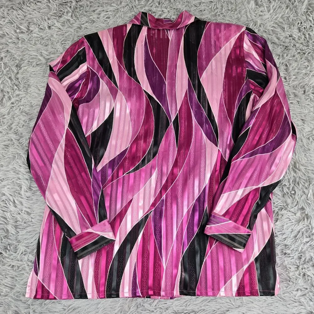 Alfred Dunner Womens 14 Purple Sheen Colorblock Long Sleeve Button Front Shirt - Picture 5 of 6